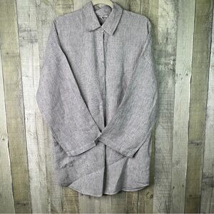 Chicos Size 2 Black & White Pin Striped 100% Button Down Shirt w/Tabbed Sleeves